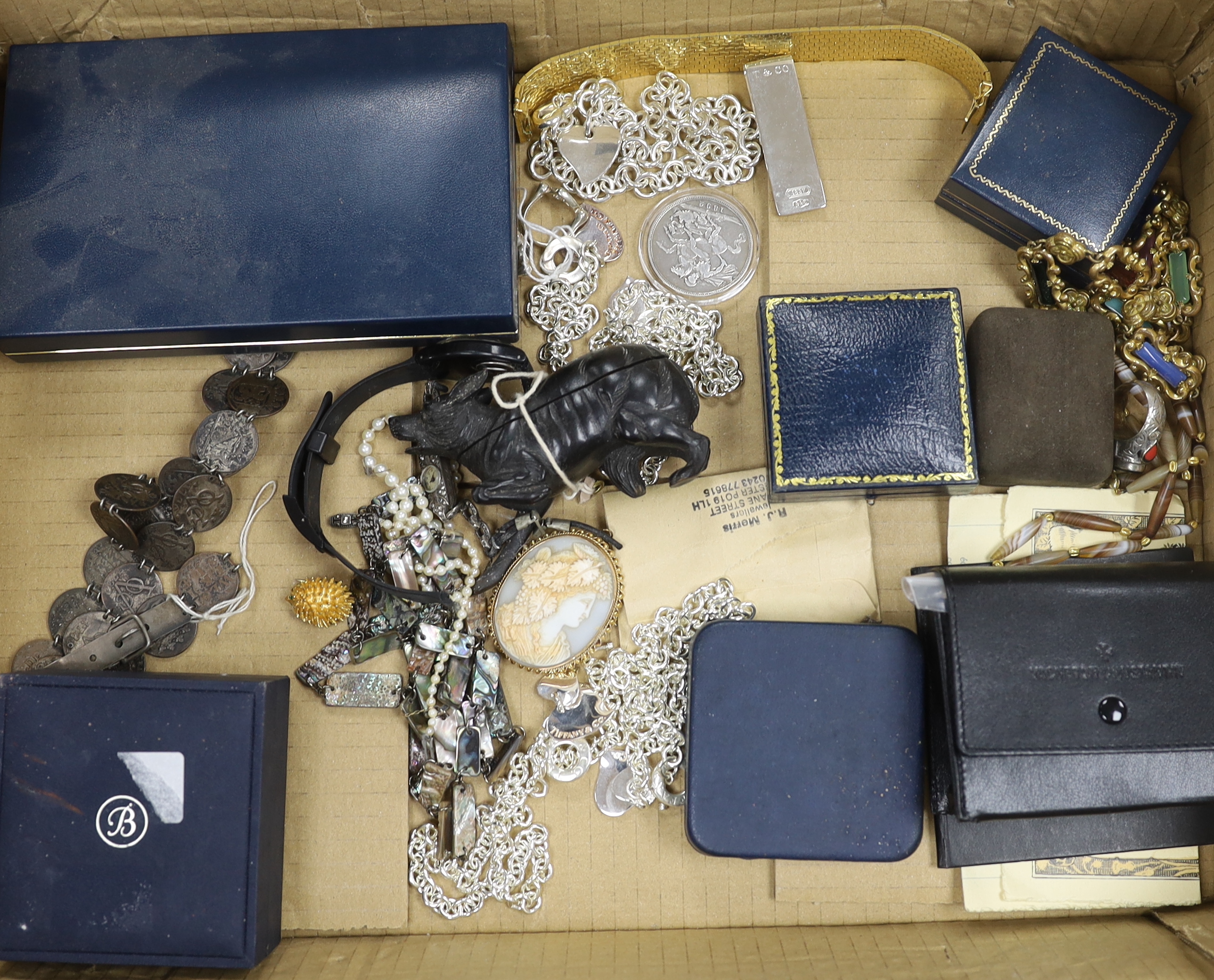 A group of assorted antique and later costume jewellery and sundries